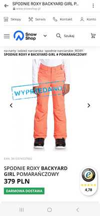 NOWE spodnie narciarskie ROXY morelowe/pomarańczowe