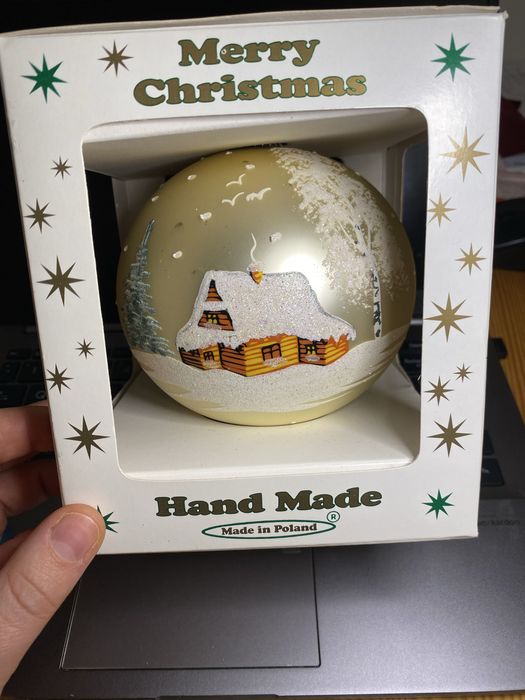 Bombka recznie malowana made in poland stara manufaktura WARSZAWA złot