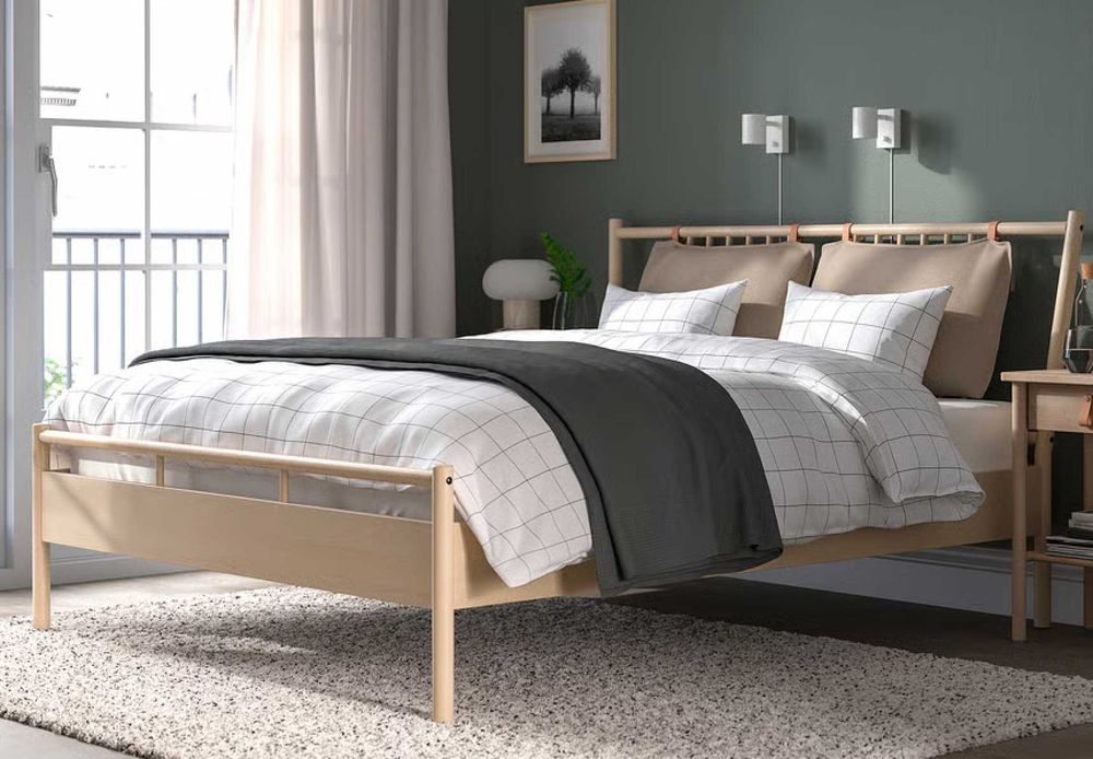 BJÖRKSNÄS Bed frame solid wood (birch) Estrutura de cama 160x200