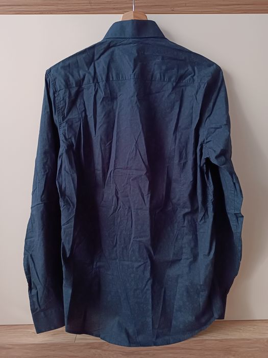 Granatowa bawełniana męska koszula slim fit 38/39 z długim rękawem