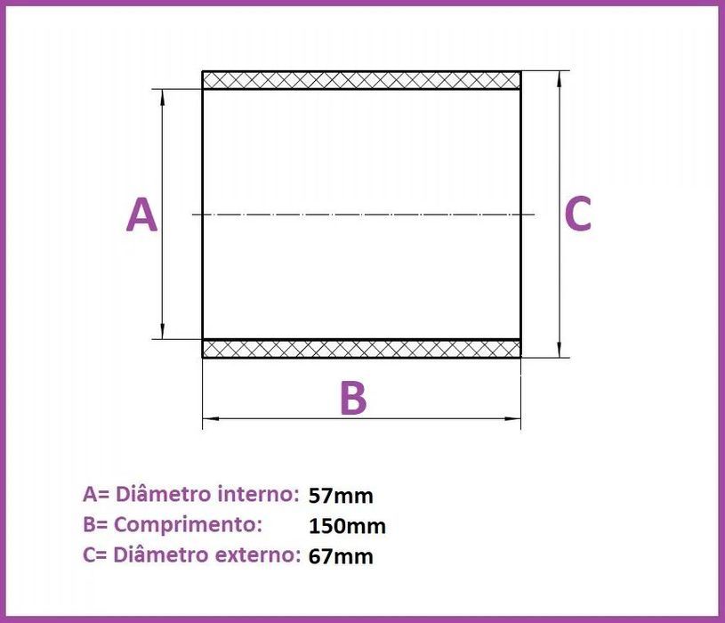 Tubo Silicone Intercooler Admissão - Reto 57mm (C150mm)