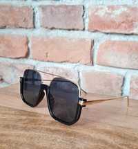 Okulary przeciwsłoneczne kwadratowe męskie damskie vintage czarne