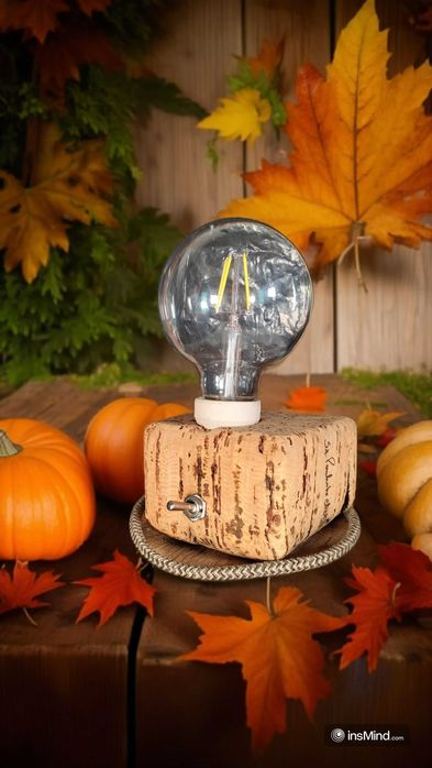 Candeeiro Artesanal com base em madeira de sobro