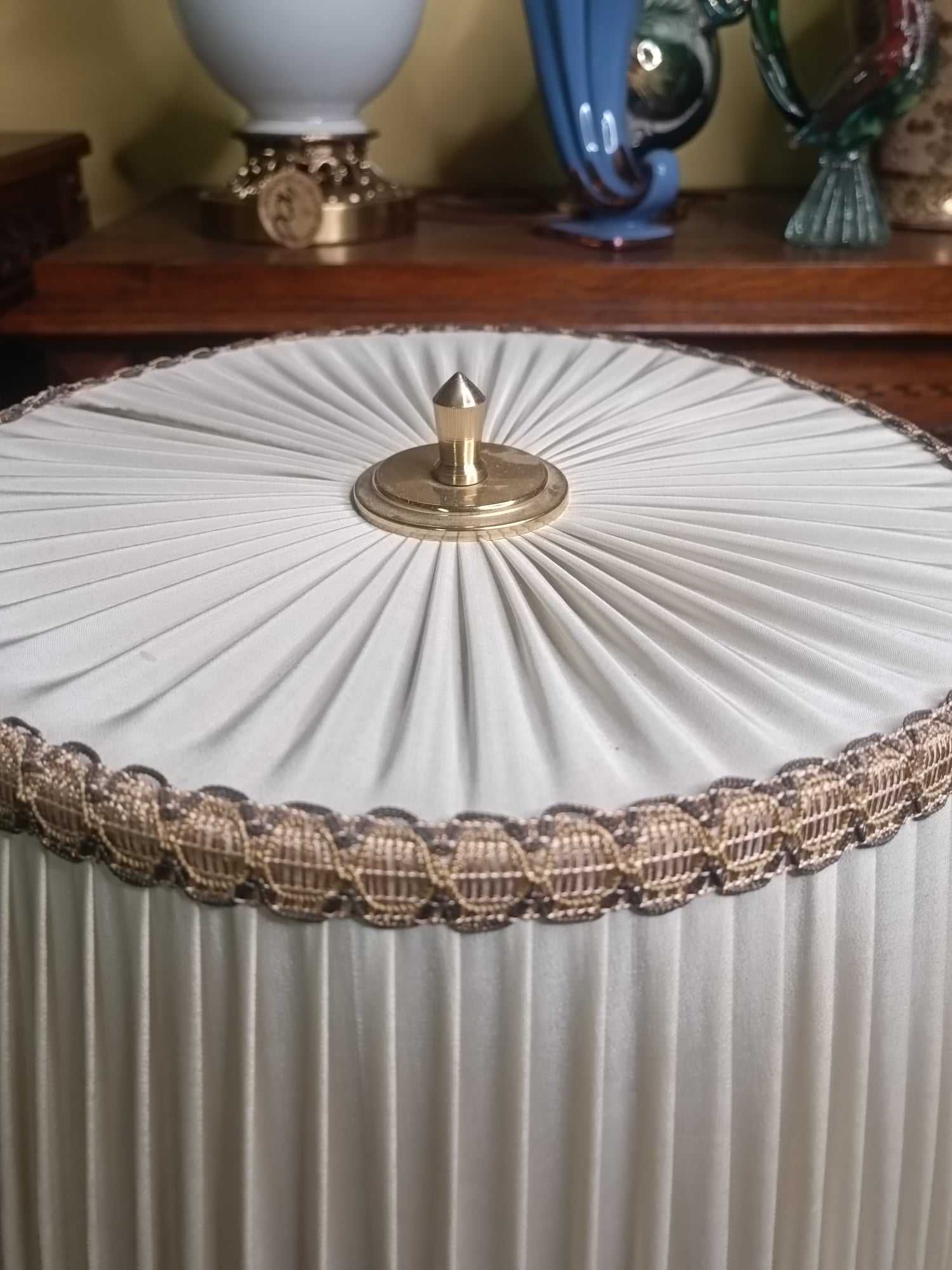 Lampa Stojąca Podłogowa Stylowa Antyk Złocona Rzeźbiona Mosiądz Abażur
