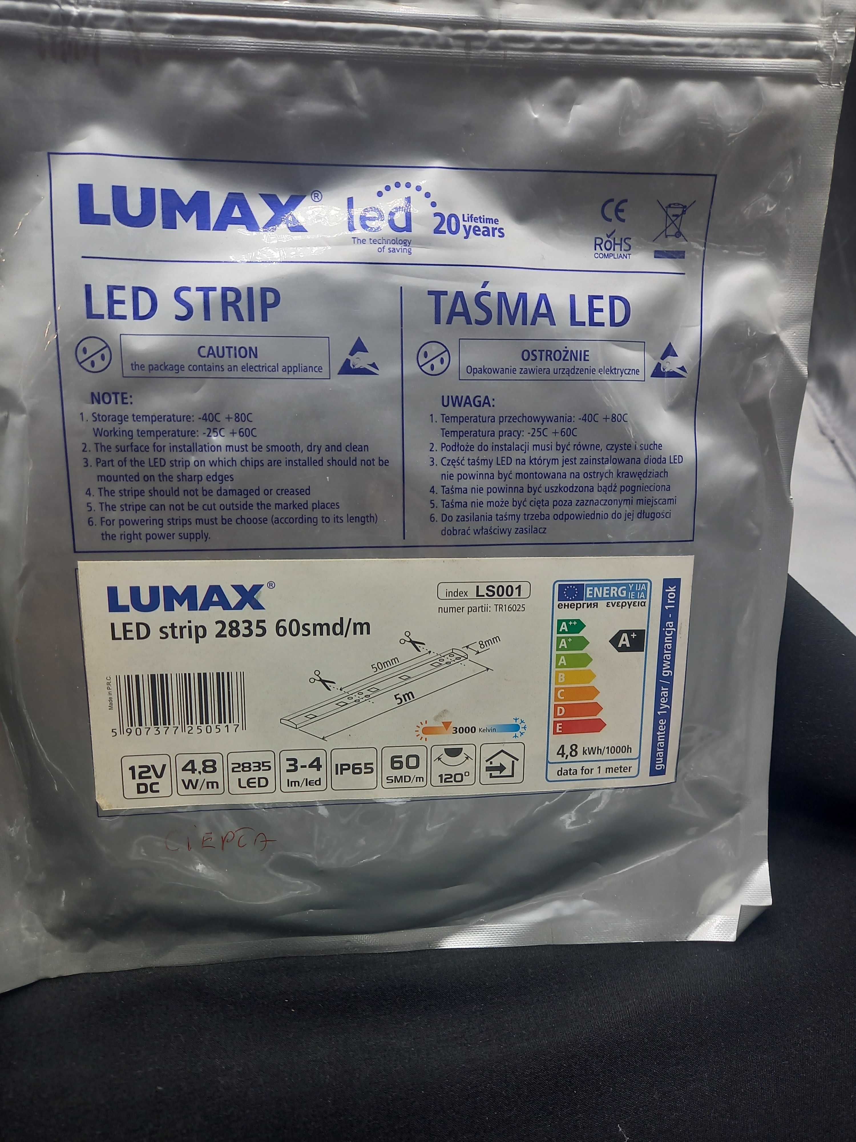 Taśma led Lumax 2x5m ciepły IP 65 12V
