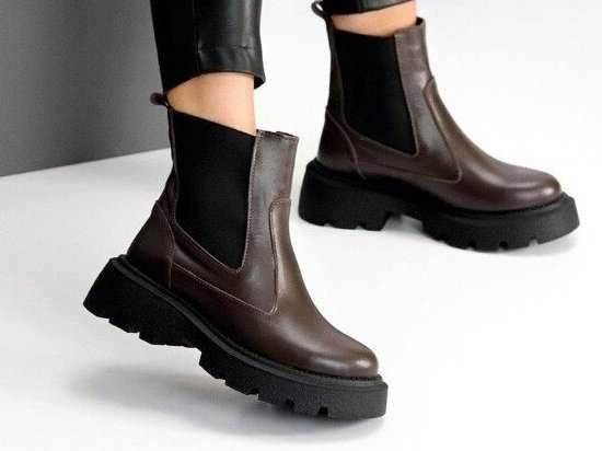 Зимові шкіряні коричневі черевики челсі коричневые ботинки челси 36,38