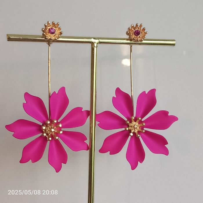 Nowe cudowne różowe kolczyki z cyrkoniami Boho kwiaty