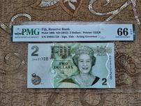 Fiji banknot 2 dolary Elżbieta II grading PMG