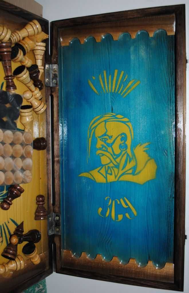 "Слава ЗСУ" шахмати нарди козаки 60с Подарунок колезі Подарок руч. раб