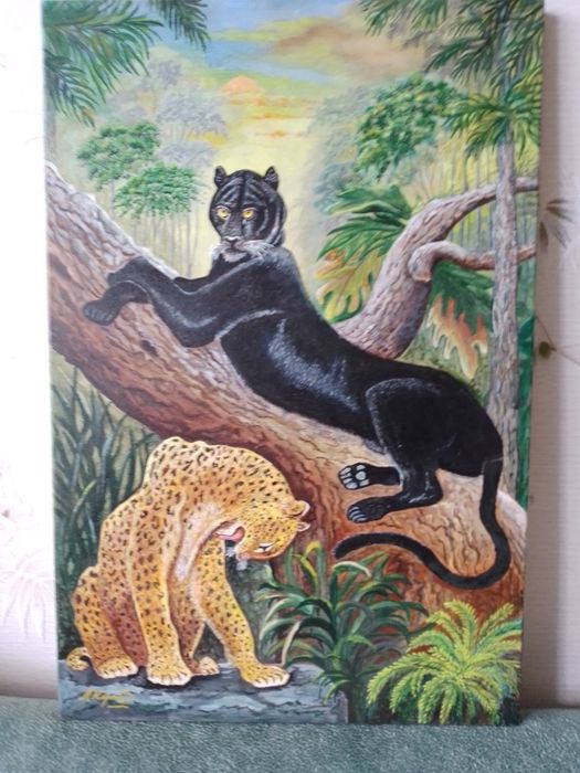 Картина маслом на холсте " Пантеры на отдыхе"