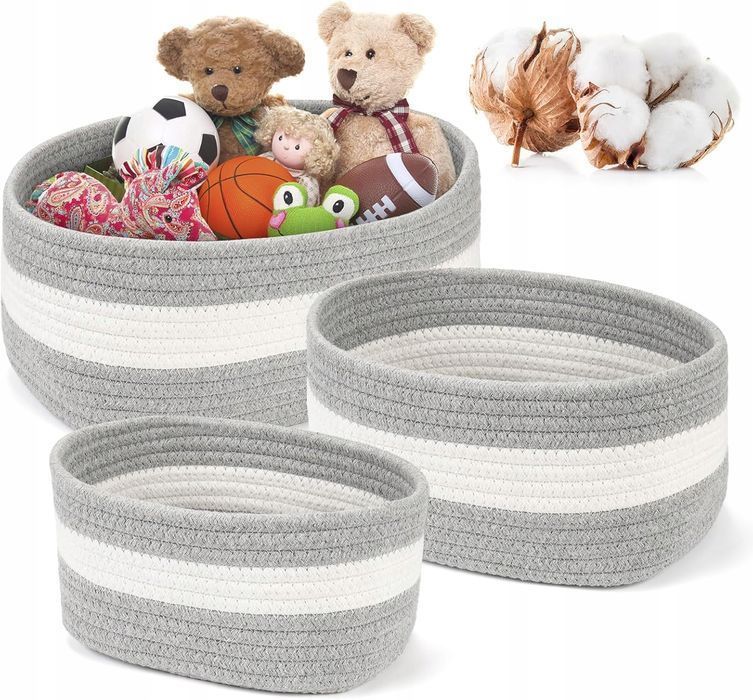 bigo zestaw 3 koszy do przechowywania z liny na zabawki