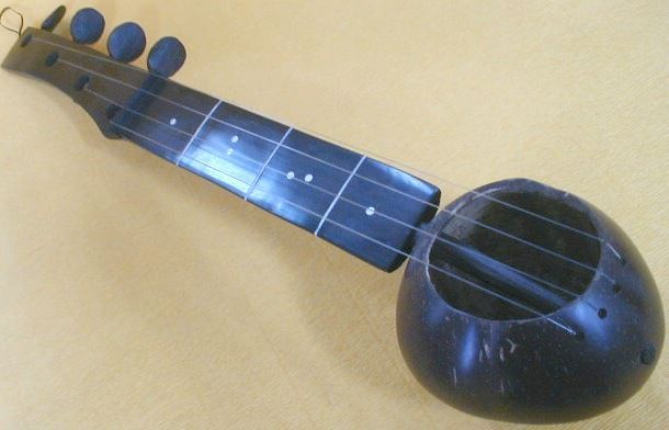 Instrumento de cordas (coco e madeira) 50x10x8cm