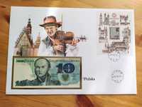 Koperta numizmatyczna z banknotem 10zł Józef Bem 1982r. UNC