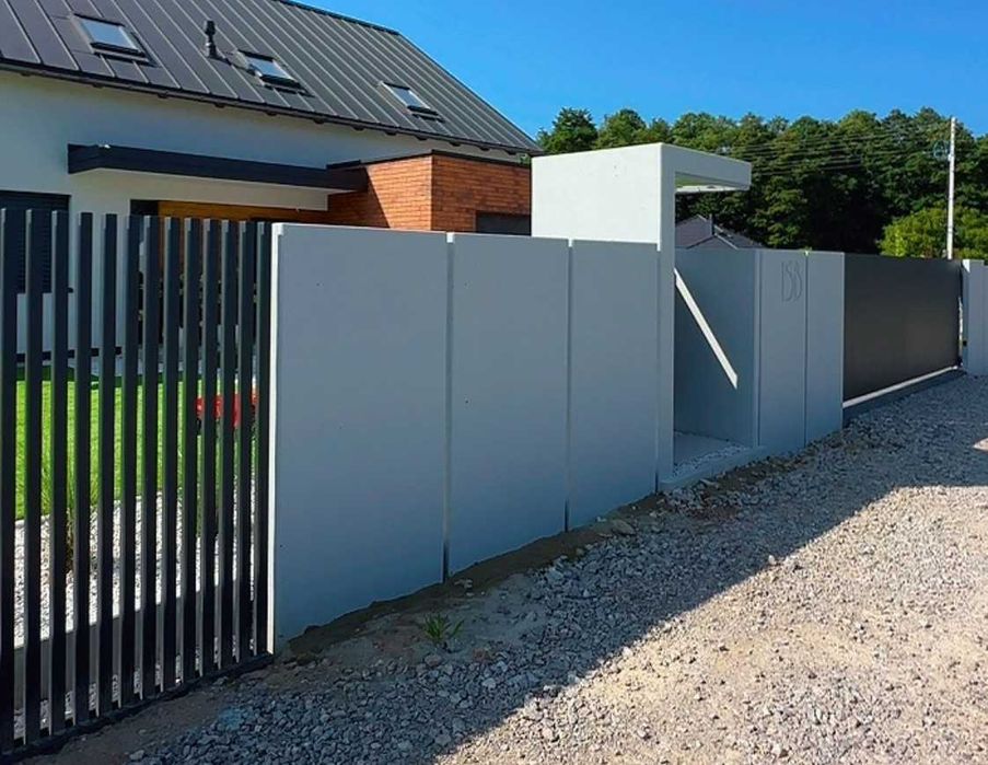 Nowoczesny mur ogrodzeniowy L-ka betonowa beton architektoniczny