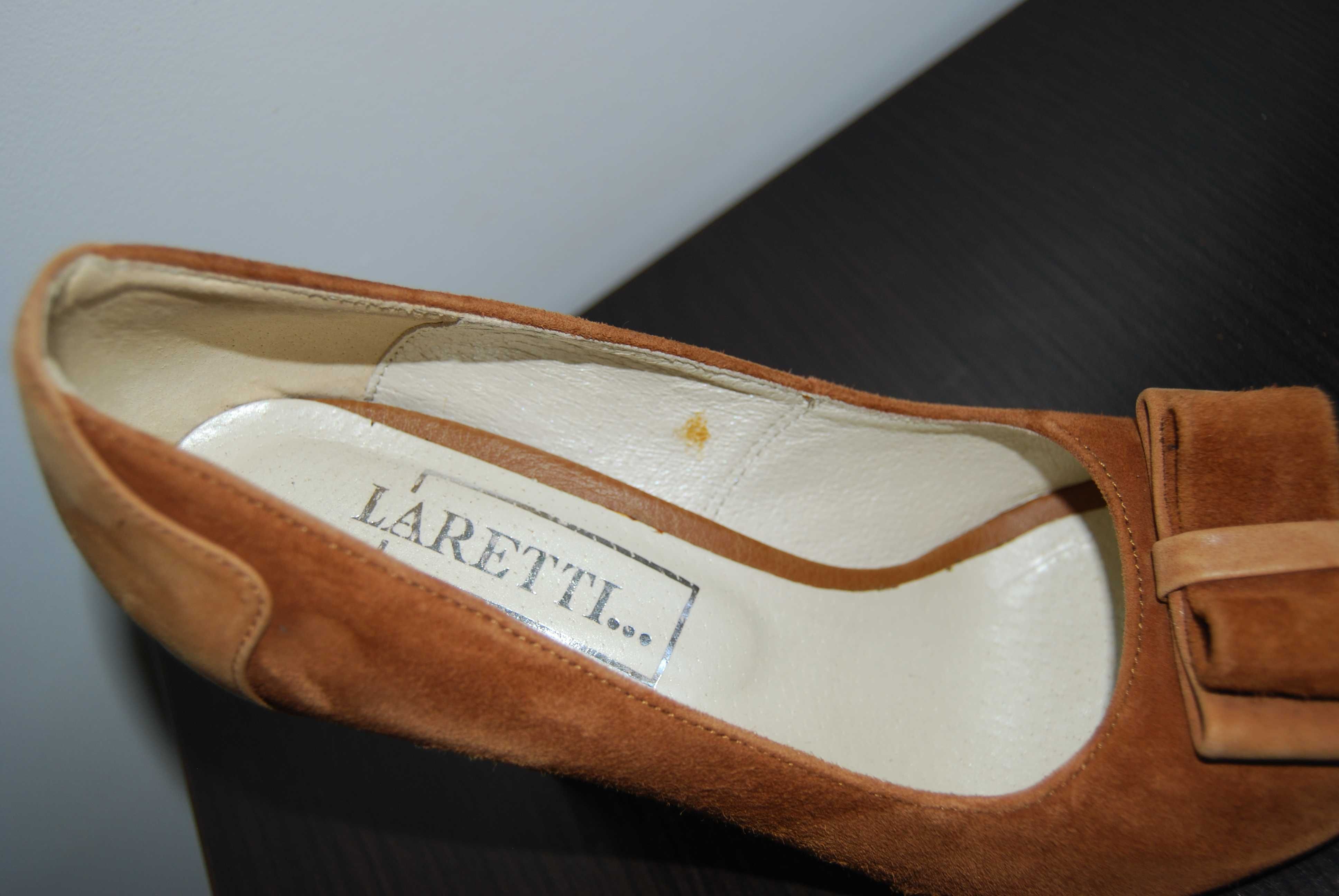 Buty szpilki skóra zamsz camel Laretti 39