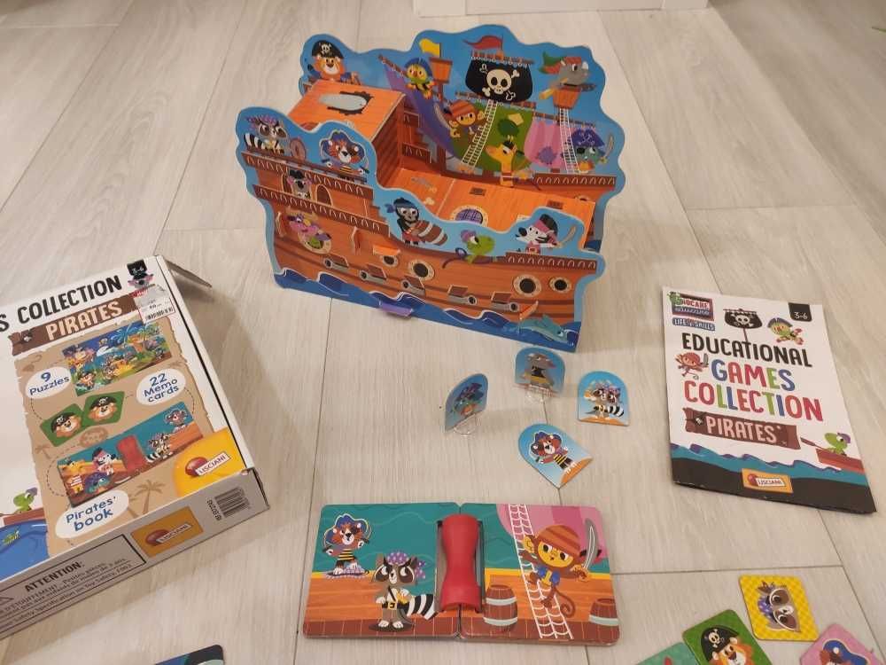 Kolekcja gier edukacyjnych, puzzle, statek piracki 3D, przeplatanki