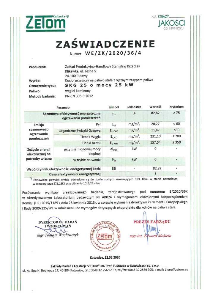 Kocioł piec na węgiel [drewno] KRZACZEK SKG 25 kW - czopuch TYŁ / GÓRA