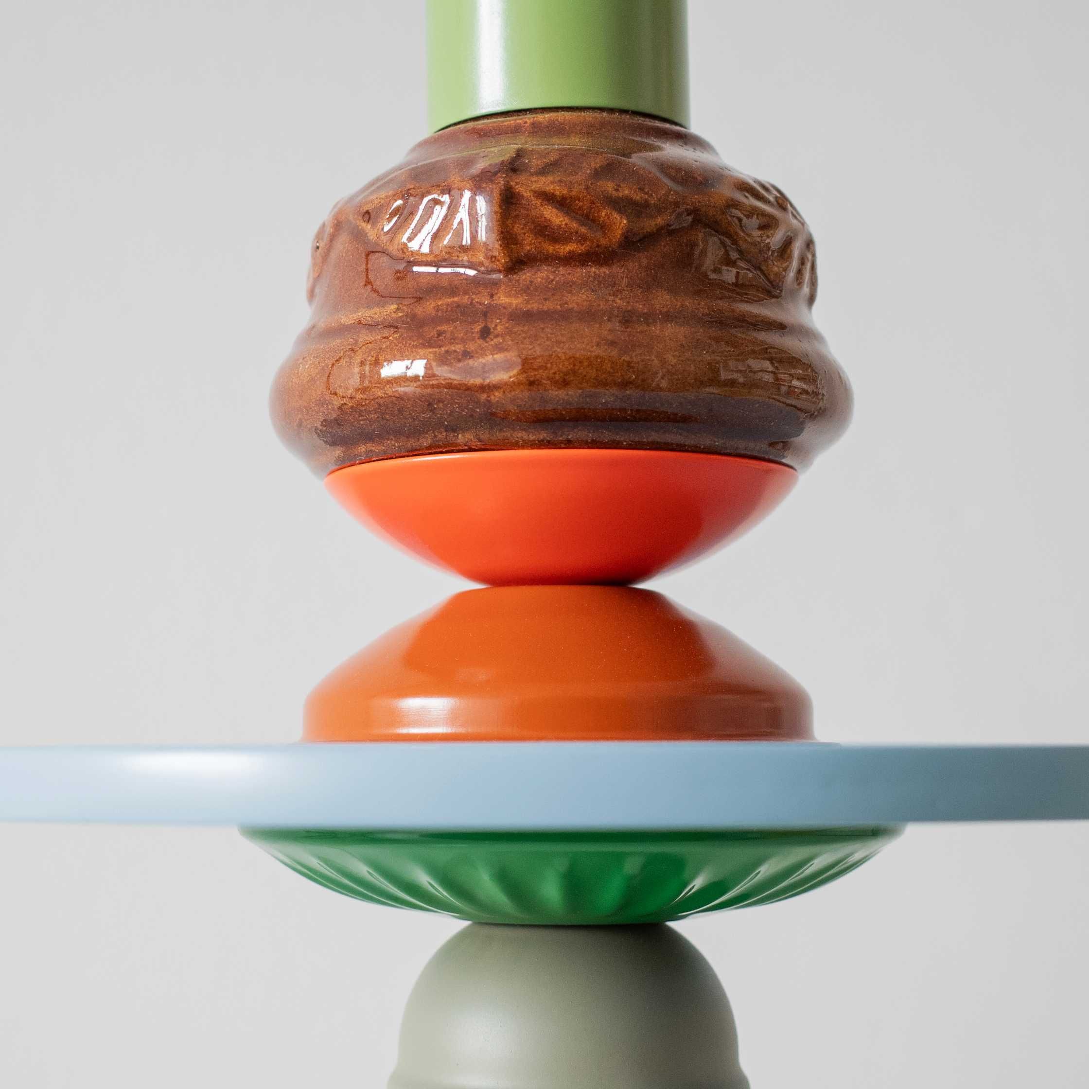 Lampa wisząca totem, vintage szklany klosz, handmade reuse