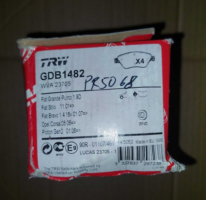 Klocki Hamulcowe TRW GDB1482 Fiat | Citroen | Peugeot | Opel