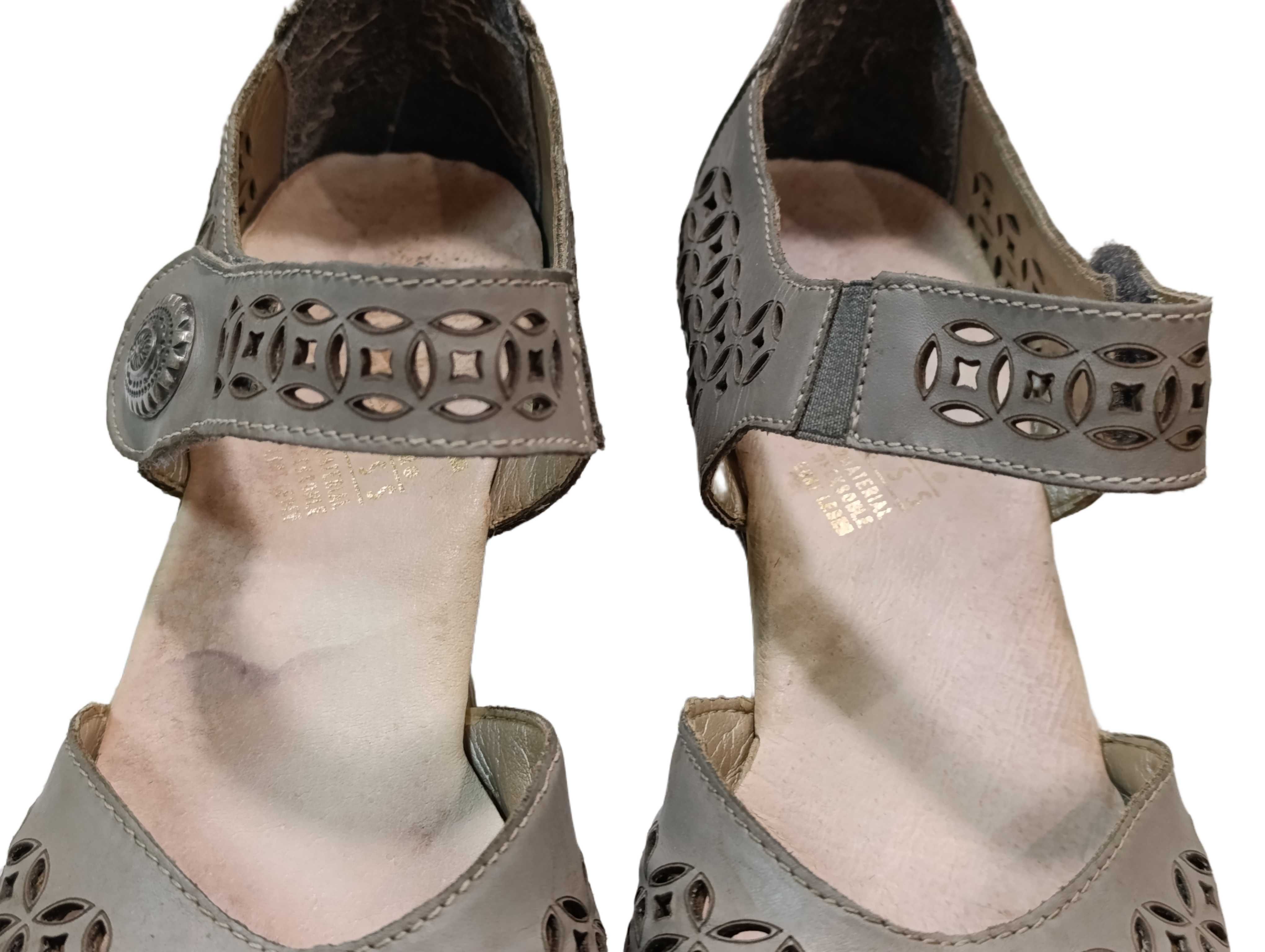 Шкіряні туфлі жіночі сірий Rieker 37 відкриті з перфорацією з коробкою