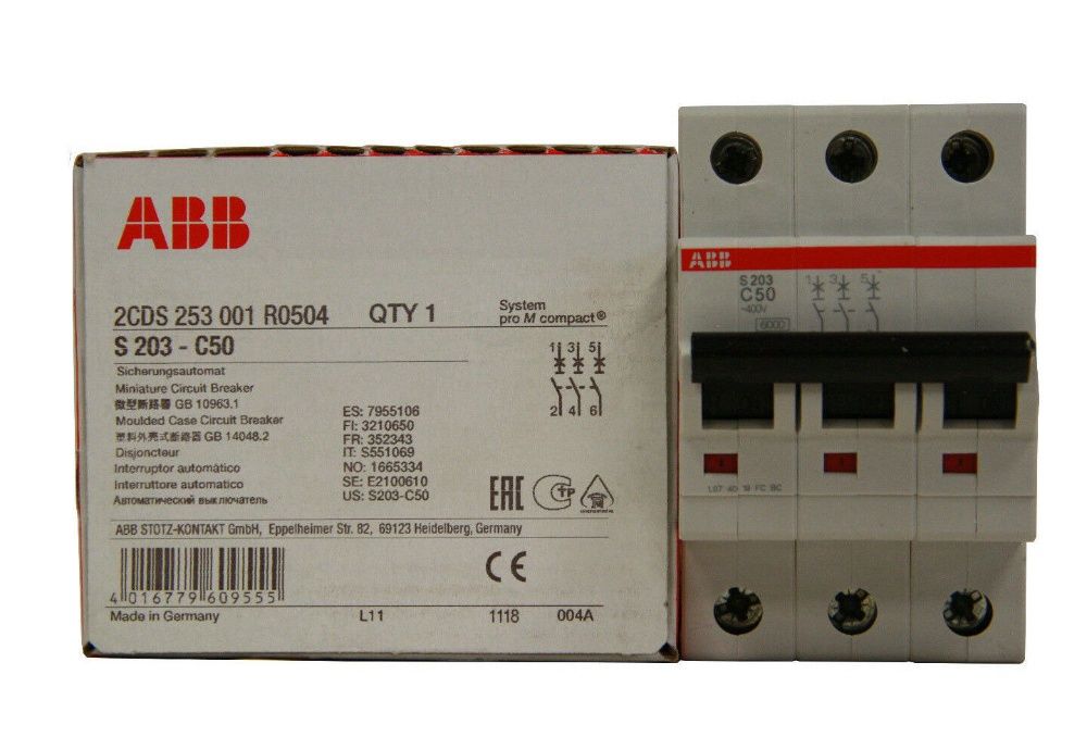 ABB wyłącznik nadprądowy 3P C 50A 6kA AC S203-C50 NOWY
