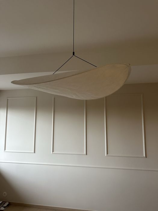 Lampa wisząca materiałowa nowoczesna japandi lniana żyrandol westwing