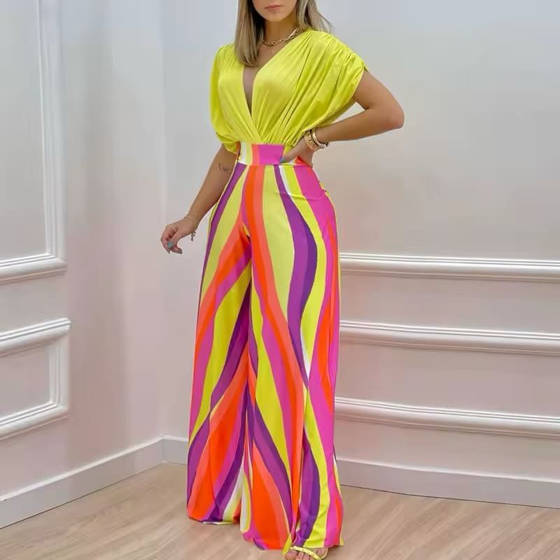 Komplet damski LATO HIT! Bluzka + szerokie spodnie NEON