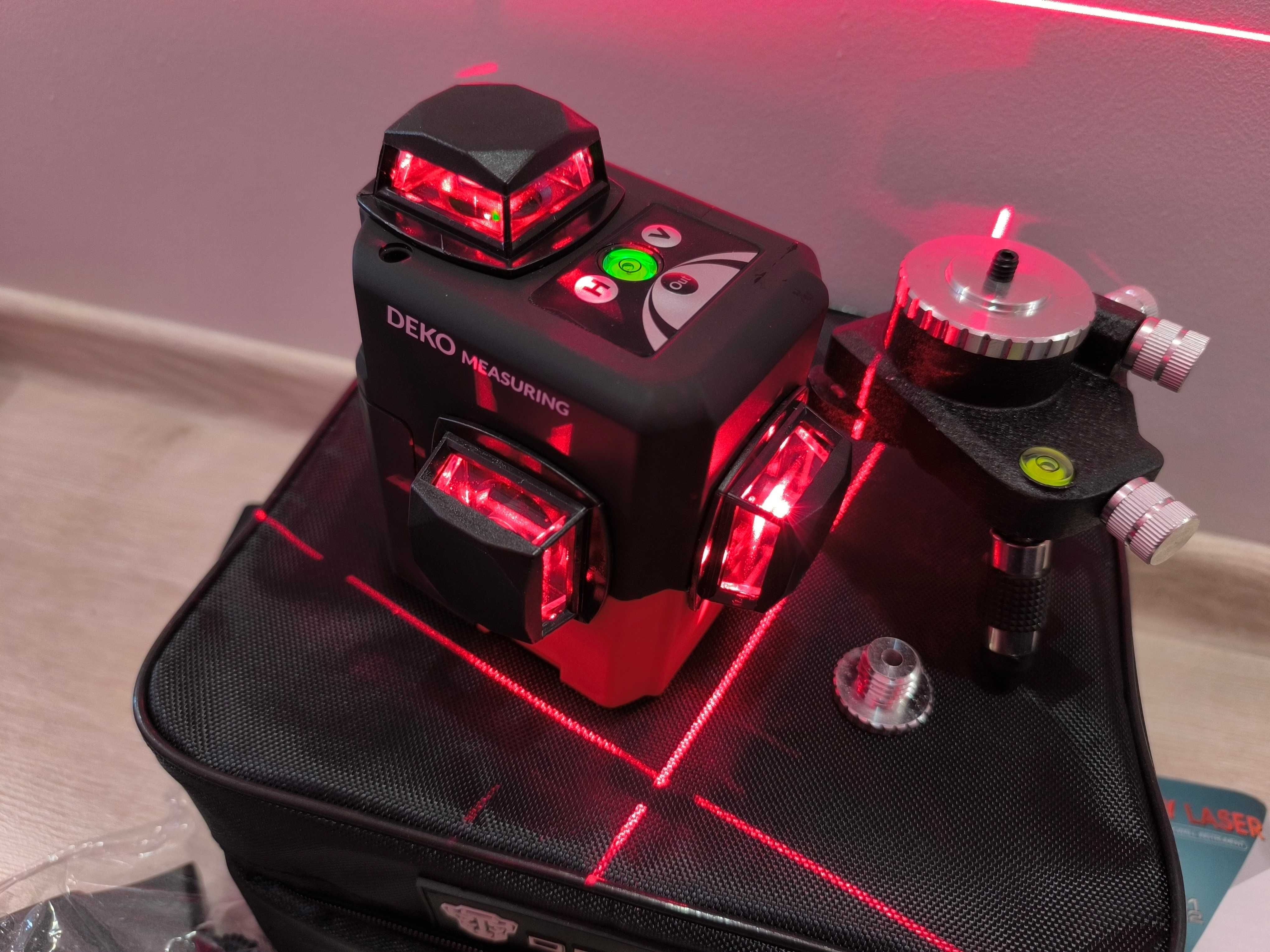 Poziomica laser DEKO 3x360 / Skosy / Czerwona MOCNA wiązka -KALIBRACJA