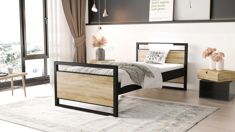 Łóżko Młodzieżowe 200/90 Z MATERACEM LOFT INDUSTRIAL oświetleniem LED