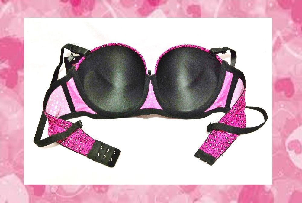 Бюстгальтер балконет леопардовий малиновий-чорний чашки пуш-ап поролон
