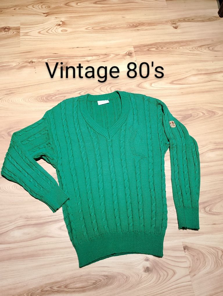 Zielony Damski Wełniany Sweter Adidas Vintage 80's West Germany