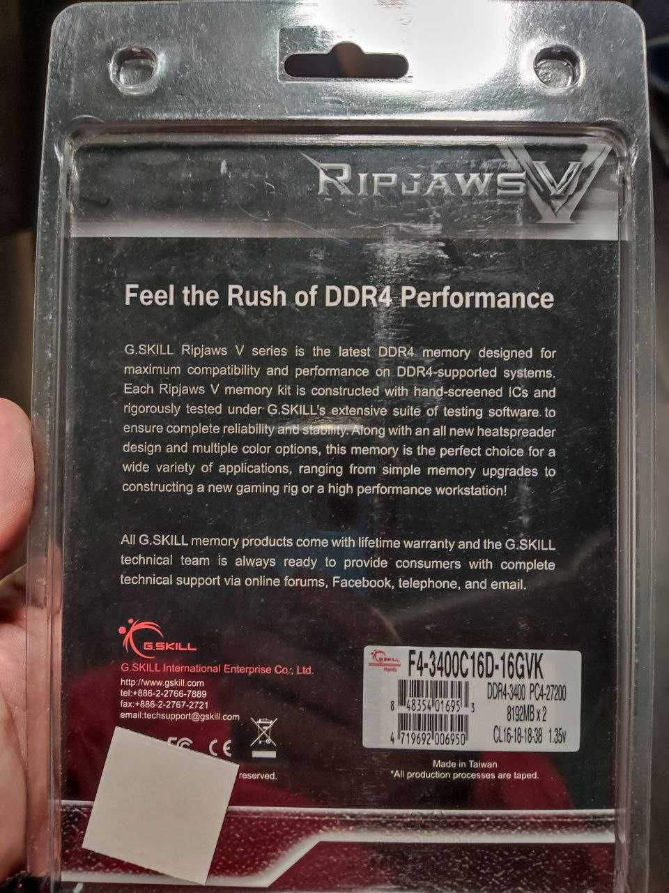 ОЗУ G.Skill DDR4-3400 4x8gb - 32gb Ripjaws V (F4-3400C16D-16GVK)