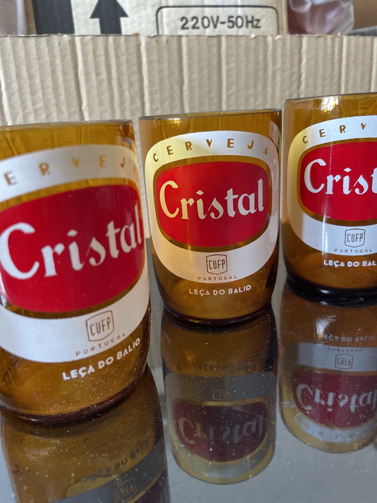 4 copos garrafas cerveja Cristal