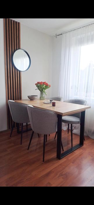 Zestaw Stół + 4 krzesła stół Loft rozkladany metalowe nogi dąb złoty