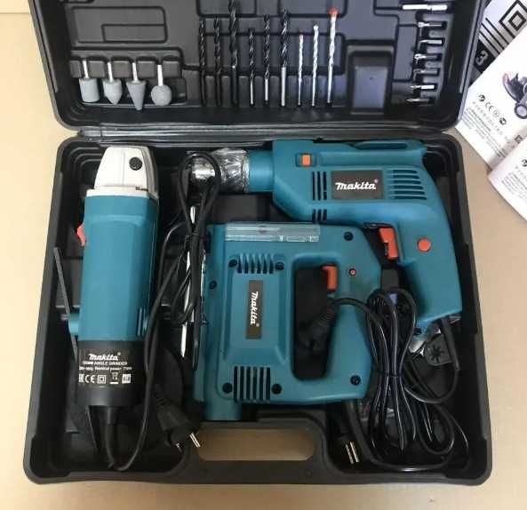 Набір інструментів Makita 3 в 1 дриль лобзик болгарка