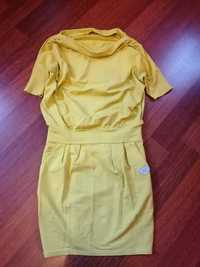 Rozm. ok M, Limonkowa bawełniana ekastyczna krótka sukienka