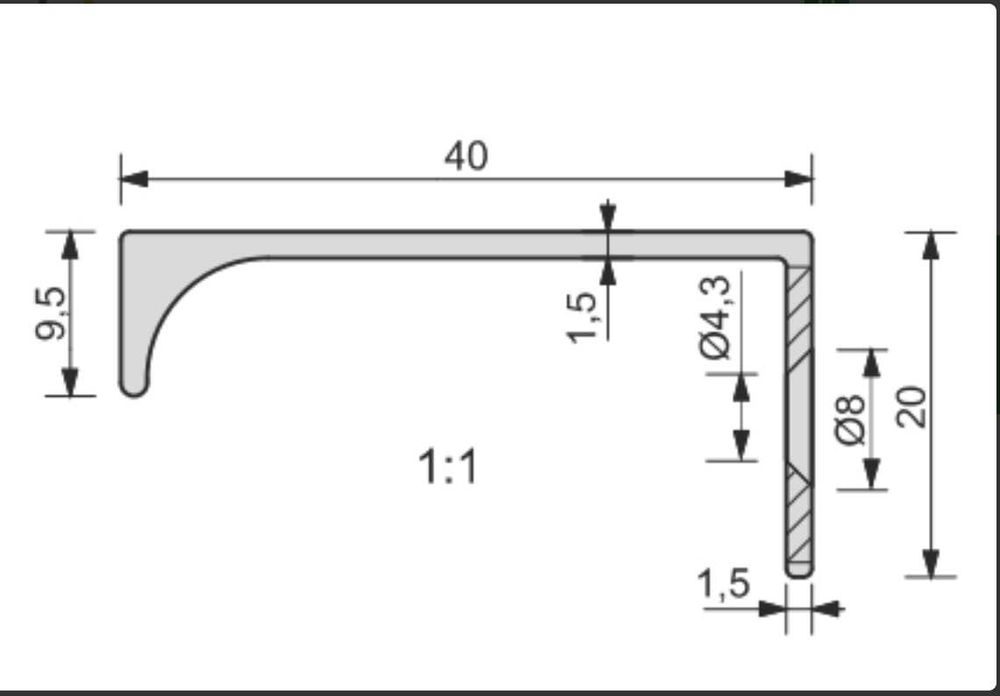 Uchwyt meblowy 20 i 6 cm  Zobal U-9 R9 C-30S L-200, L-60