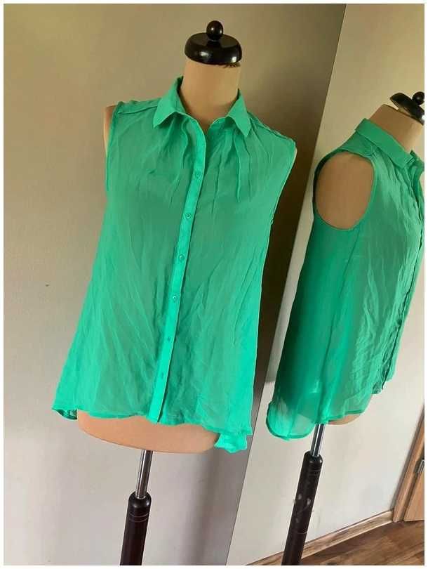 wiosna dluzszy tył asymetryczna green H&M koszula zielona mgiełka s m