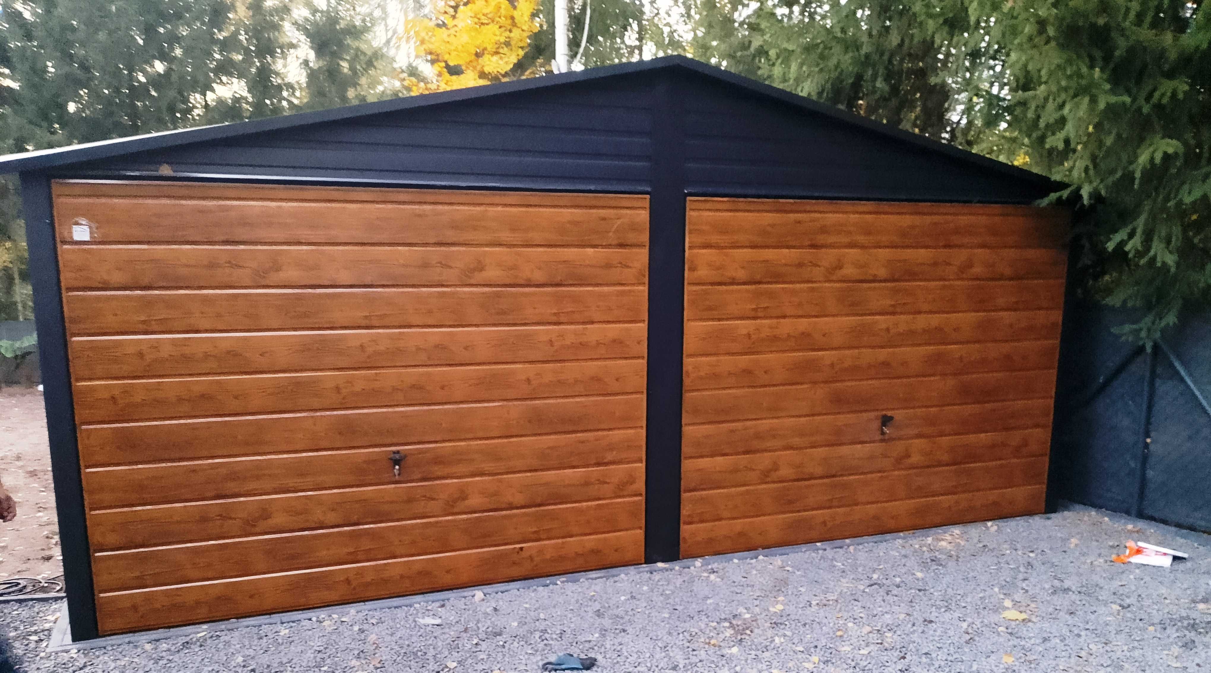 Promocja! Garaż Blaszany 6x5 Grafit + Orzech