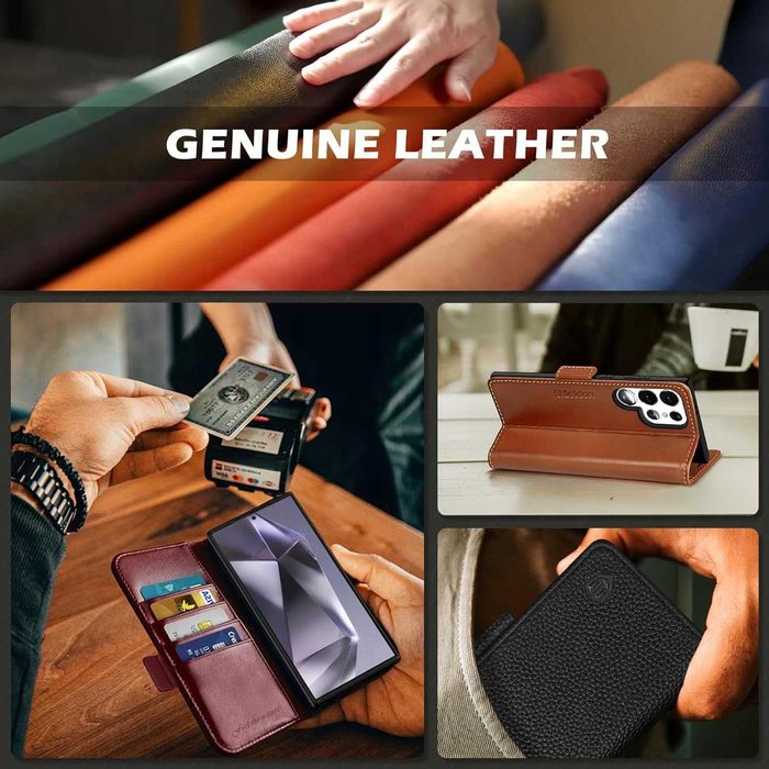 Shieldon naturalne Etui skórzane z klapką do Samsung Galaxy S25 Ultra