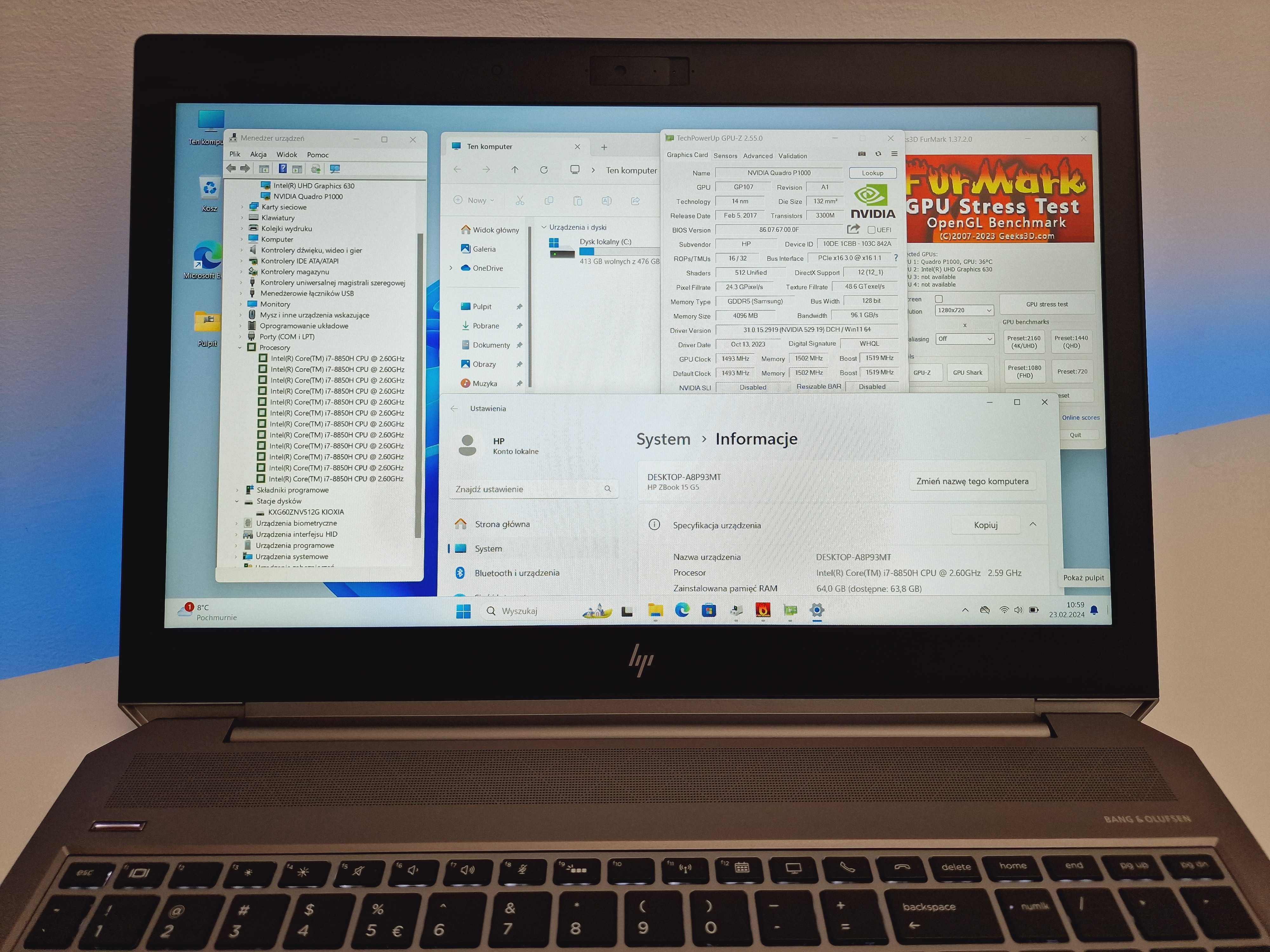 HP ZBook 15 workstation, i7, 64gb ram quadro P1000, stacja robocza F13