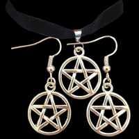 Komplet choker czarna aksamitka kolczyki pentagram witch wicca gotycki