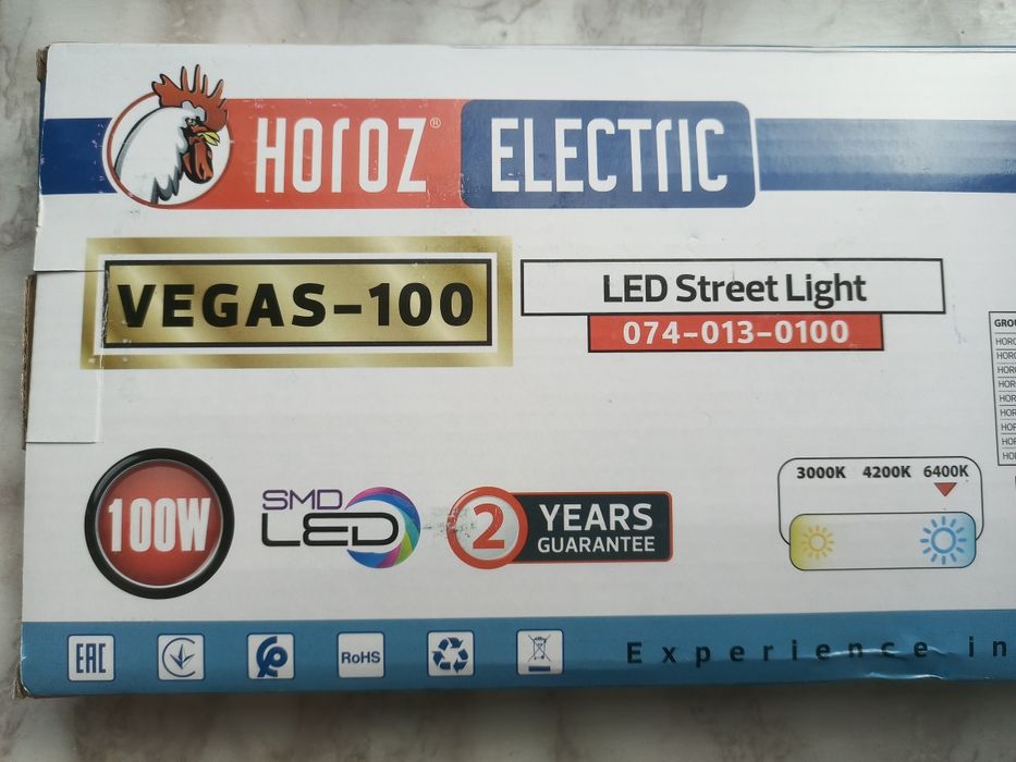 Светодиодный уличный светильник Horoz Electric Vegas-100.
Ниже при