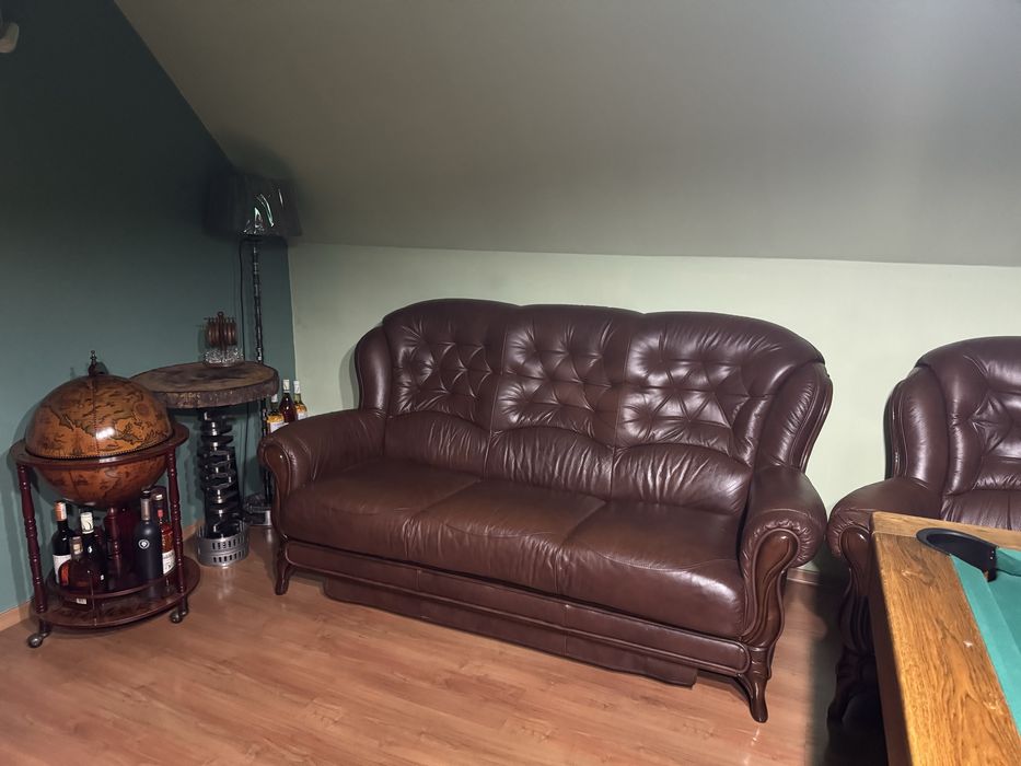 Sofa + fotel ze skóry  (z funkcja spania)