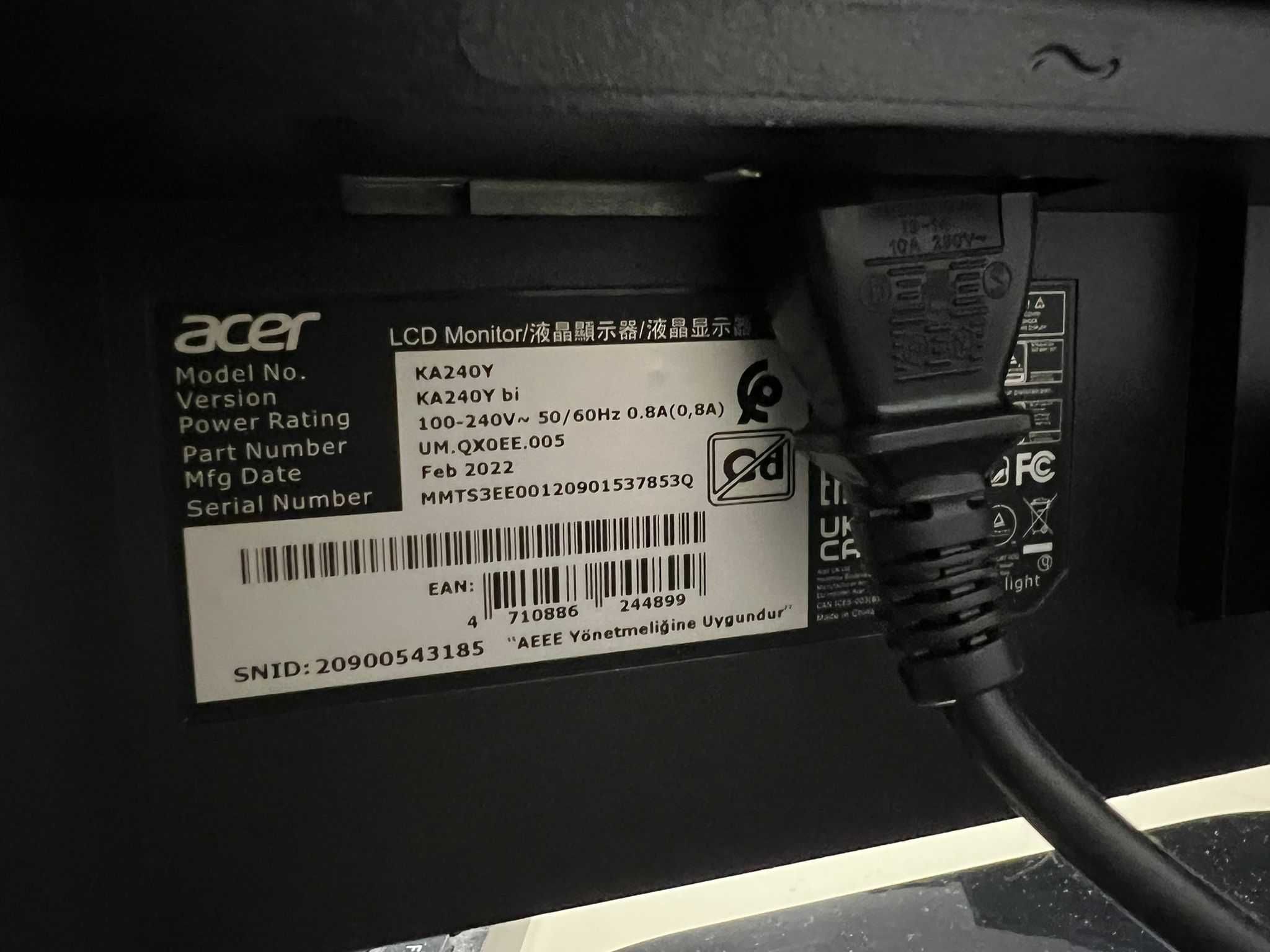 ACER Monitor LED KA240Ybi 23,8" 1920 x 1080