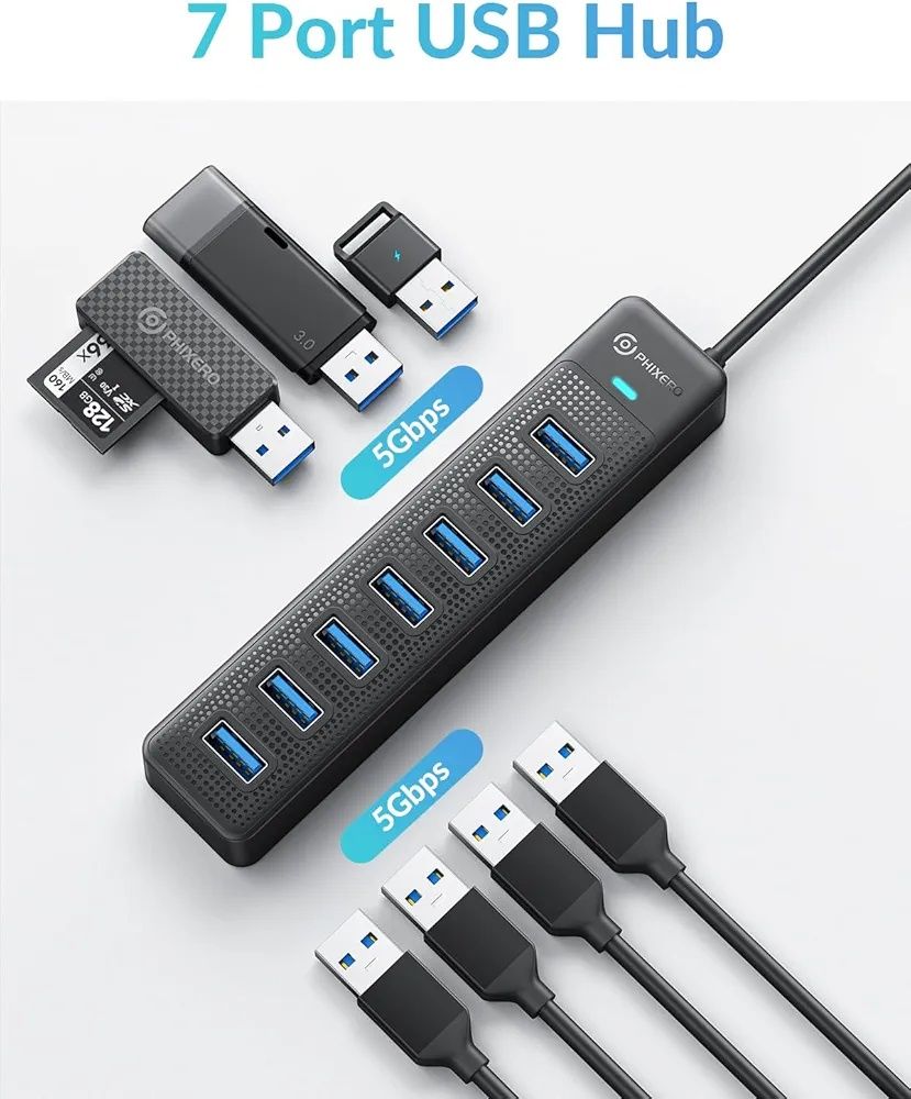 7-портовий USB-концентратор PHIXERO, кабель  100 см,