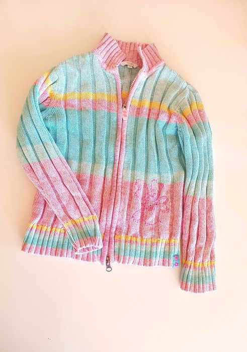 ombre jasnoróżowy pastelowy sweterek dla dziewczynki 122 128cm 6-7lat