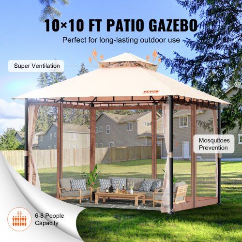 pátio pavilhão pavilhão dobrável 295x295cm para 6-8 pessoas