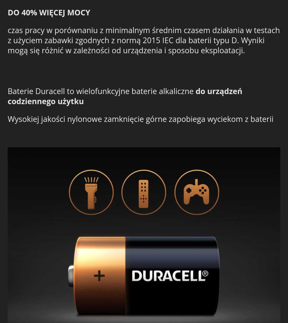 Baterie Duracell R20 alkaliczne 4 sztuki.