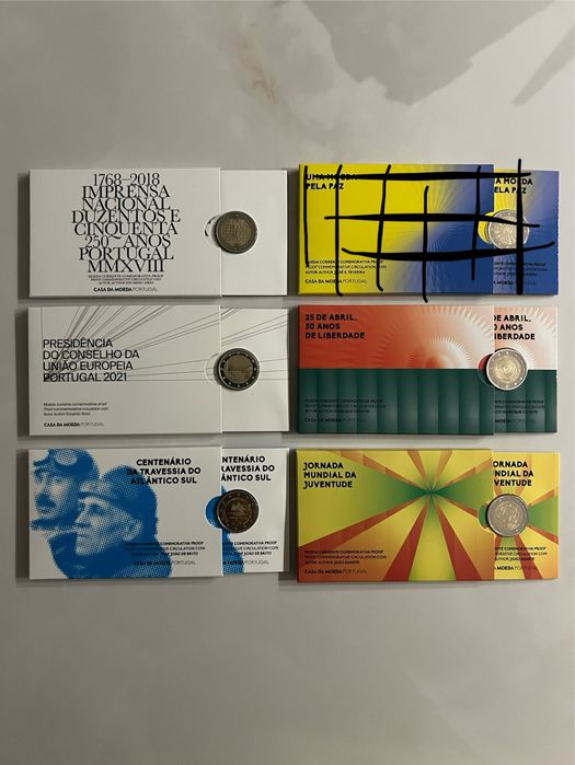 5 moedas proof de diferentes anos de Portugal